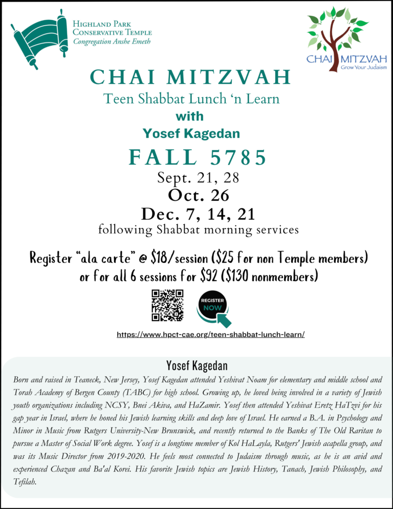 Chai Mitzvah Teen Shabbat Program rev Oct 2024